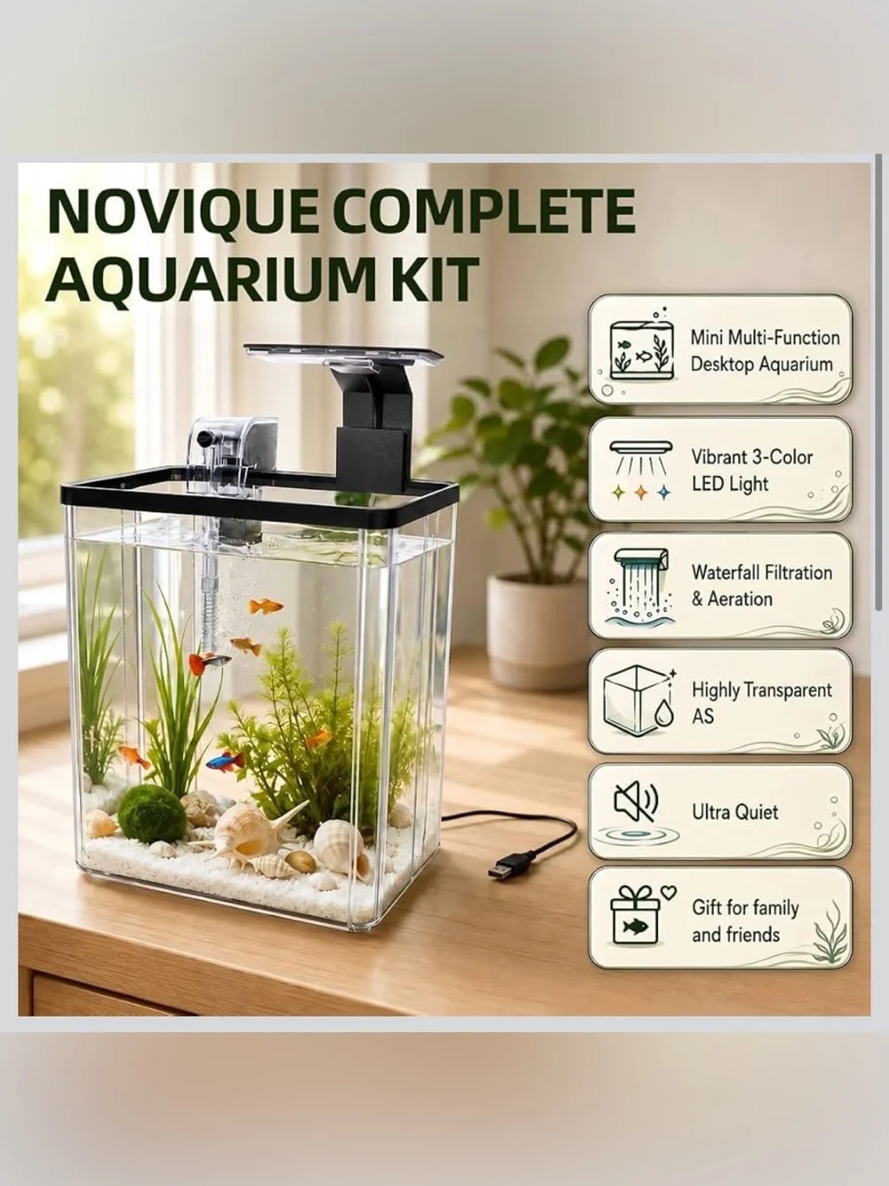 Aquarium Small Fish Tank Starter Kit 1.5 Gallon